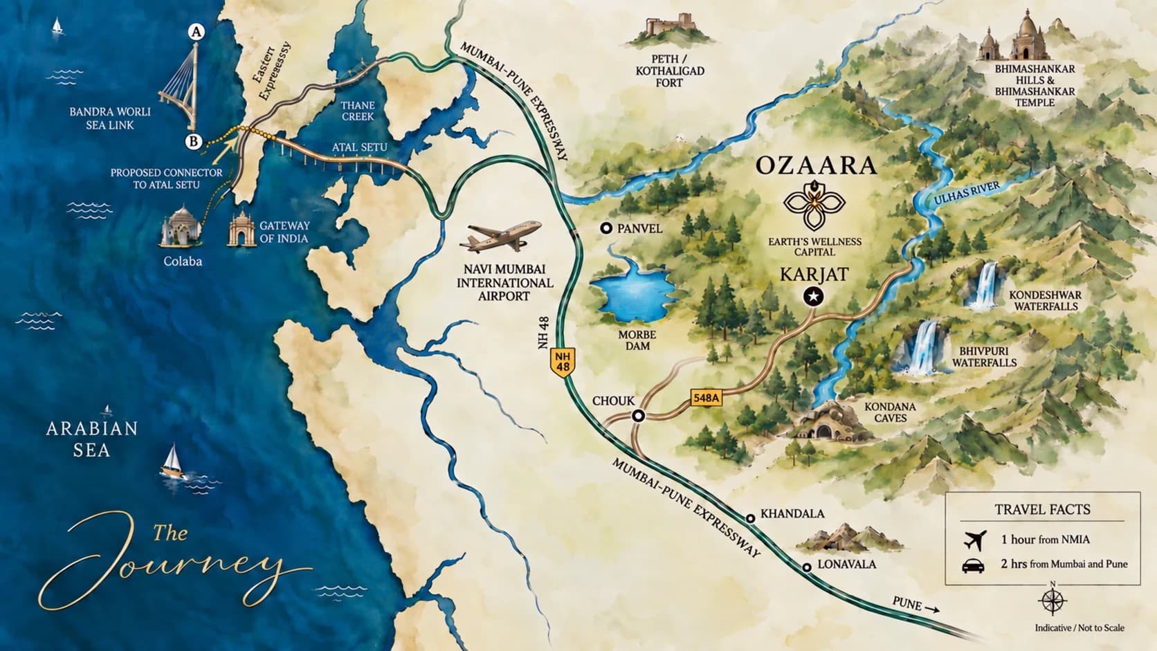 Illustrated map of the journey to Ozaara from Mumbai and Pune
